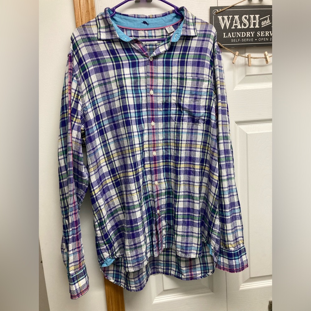 Tommy Bahama, mens, long sleeve multi color plaid shirt, sz L